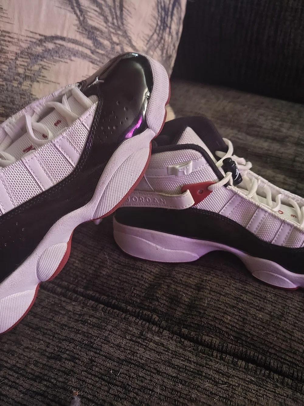 Jordan's Nike Kids' White/Black/Red Athletic Sneakers